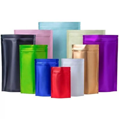 Farbenfrohe Metallfolie Stand-up Reißverschlussbeutel Glanz Matte Reißverschlussbeutel Verpackungstüten